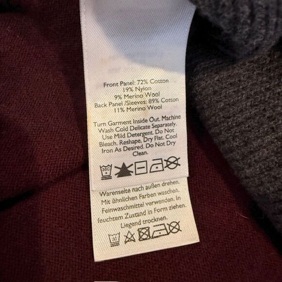 Eddie Bauer Merino Wool Blend Sweater with waffle knit Front Burgundy Gray XLT - Picture 8 of 13
